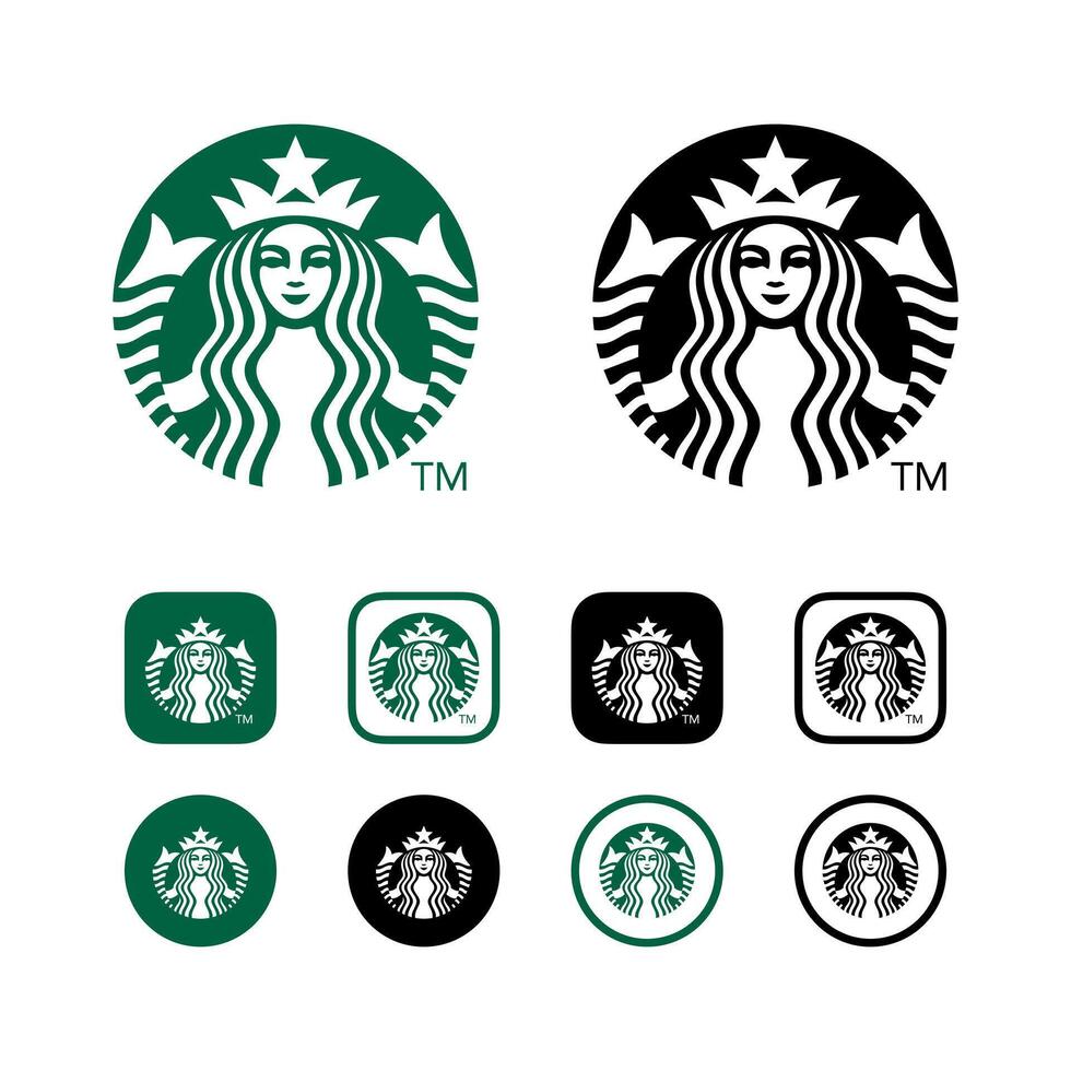 Starbucks logos. Editorial use only. Vinnitsa, Ukraine - February 20, 2024 vector