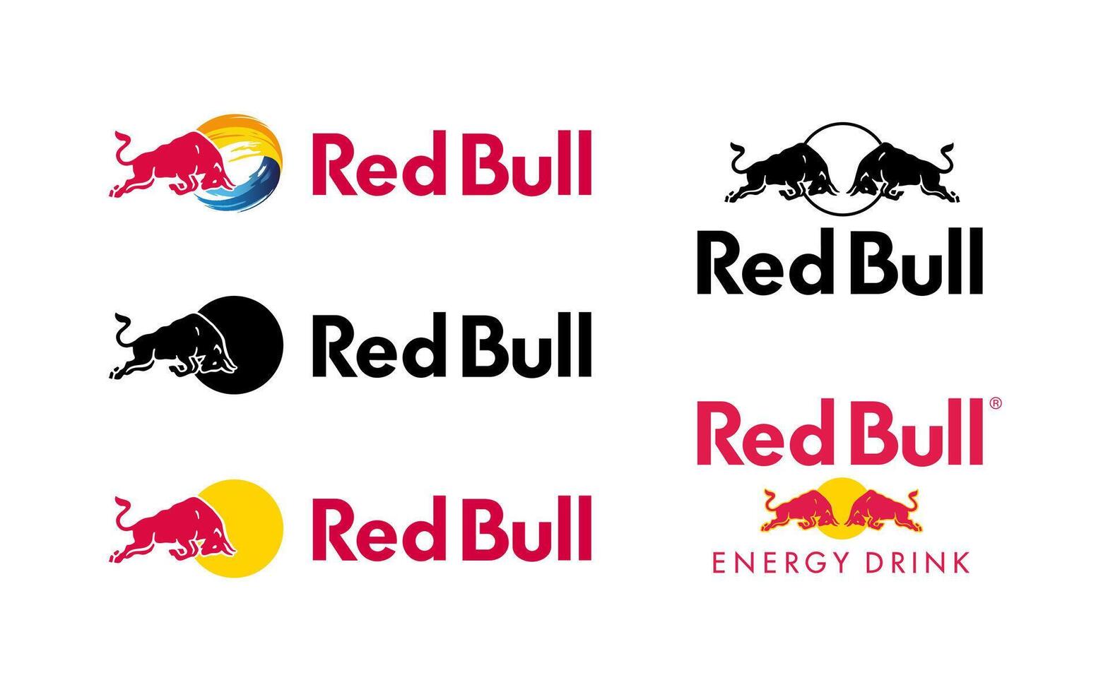 Red Bull logos. Editorial use only. Vinnitsa, Ukraine - February 20, 2024 vector