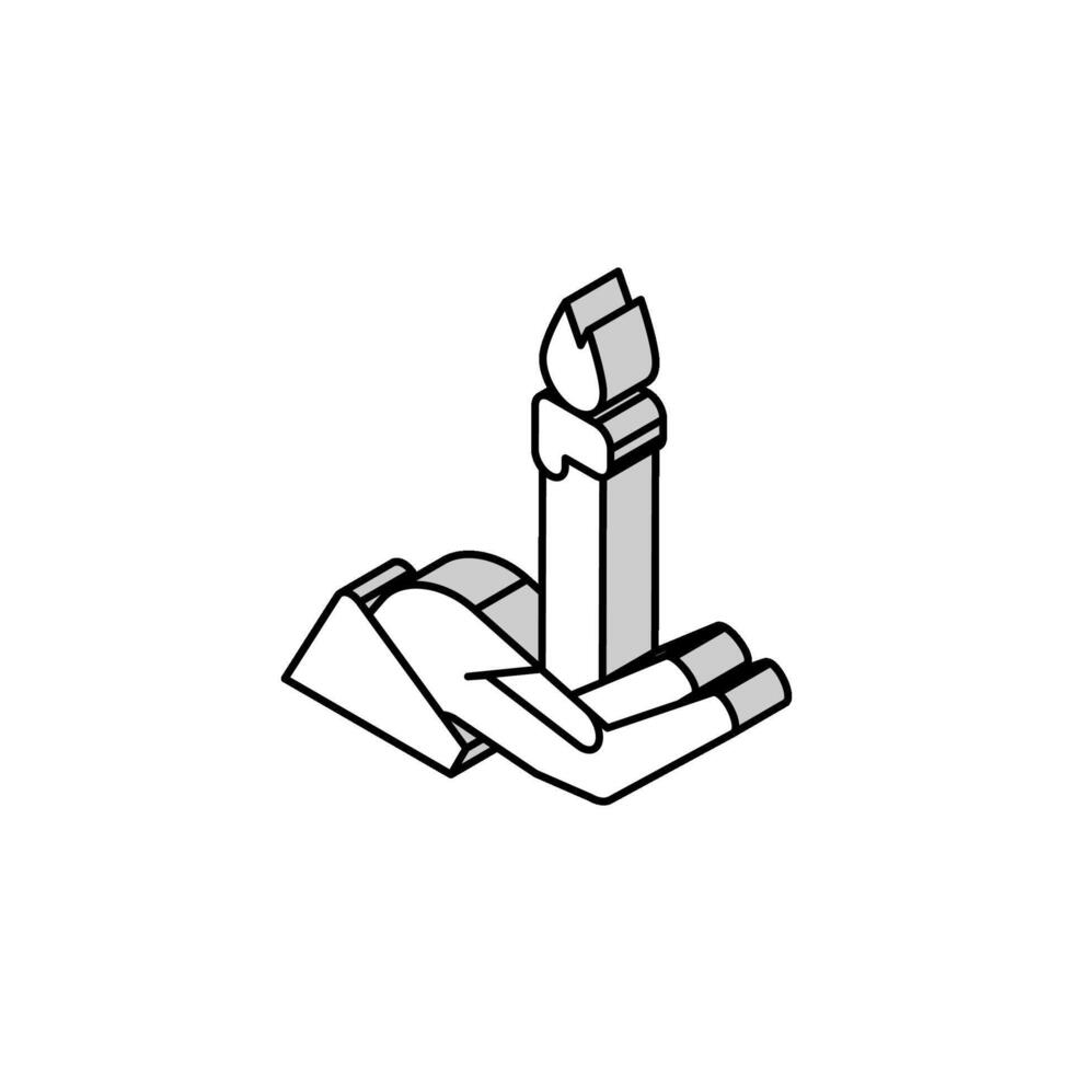 hand holding burning candle isometric icon vector illustration