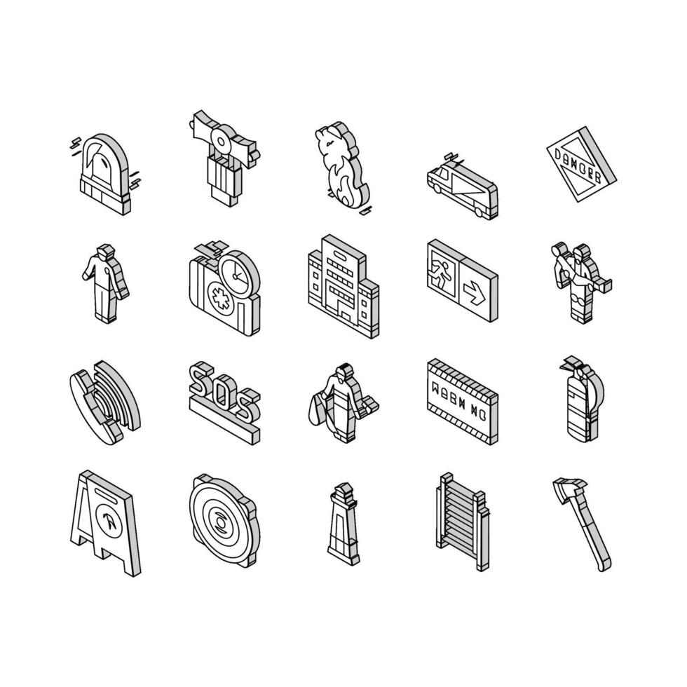 Emergency Helping In Accident isometric icons set vector