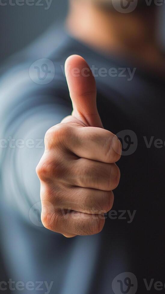 AI generated A close-up of a man's hand giving a thumbs up, background image, generative AI photo