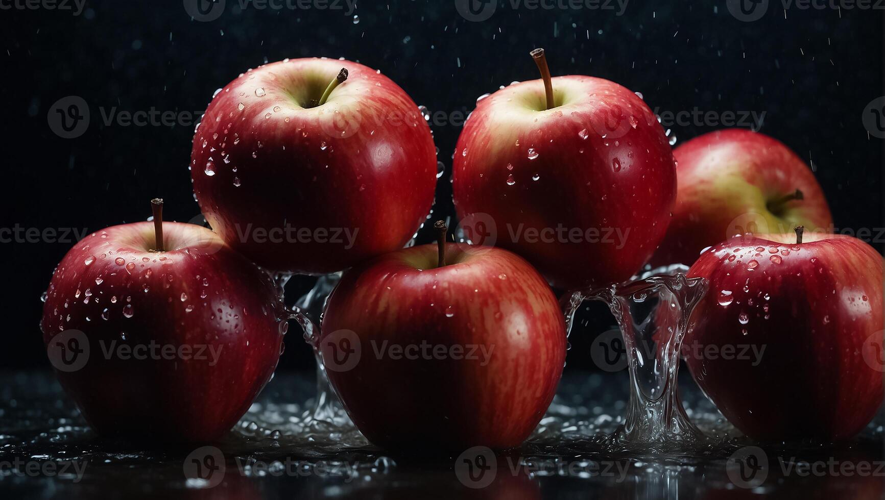 AI generated Juicy ripe red apples on a dark background photo