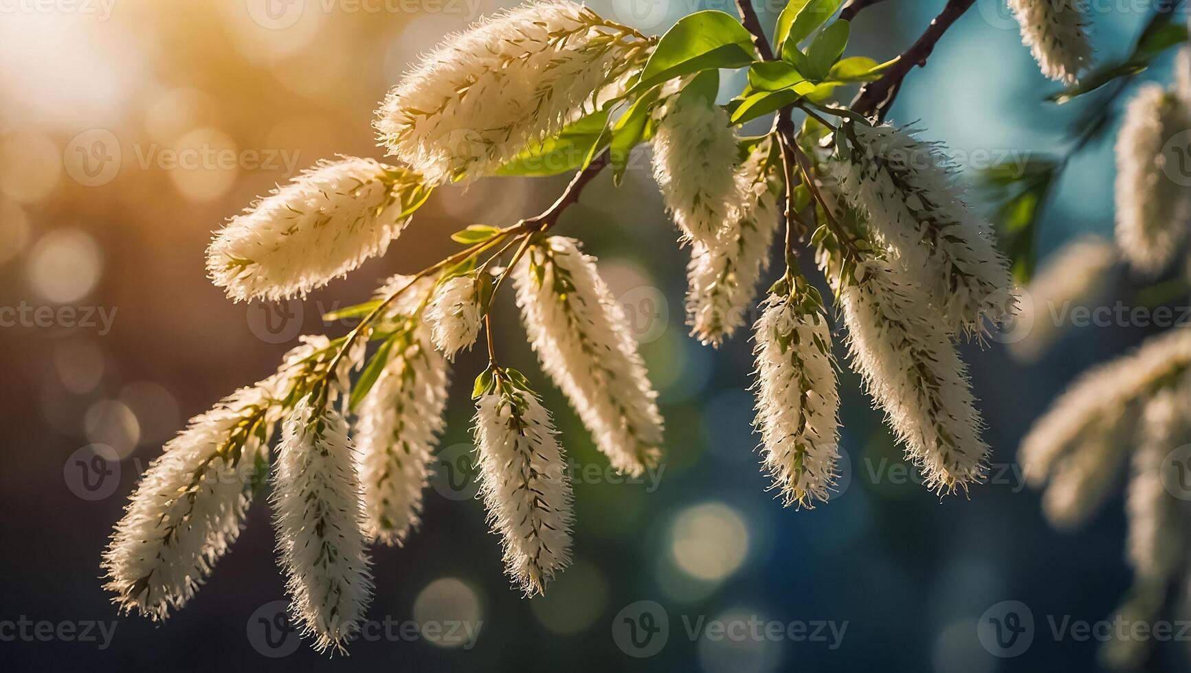 AI generated fluffy willow branch in nature photo