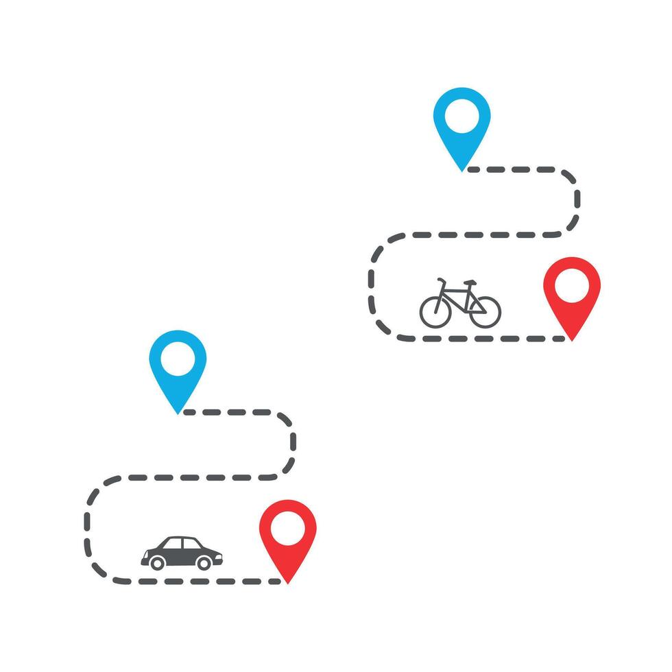 vector illustration of a minimalist car and bicycle route point design.