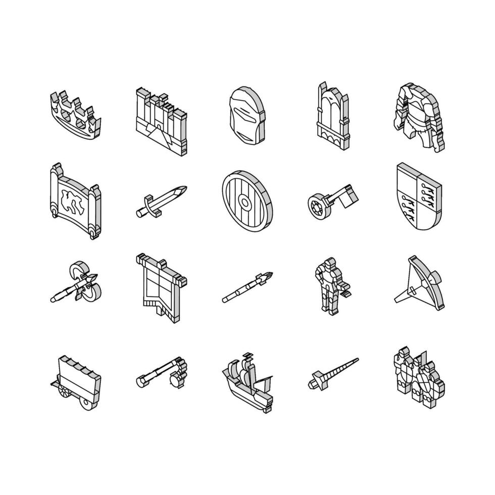 Medieval Warrior Weapon And Armor isometric icons set vector