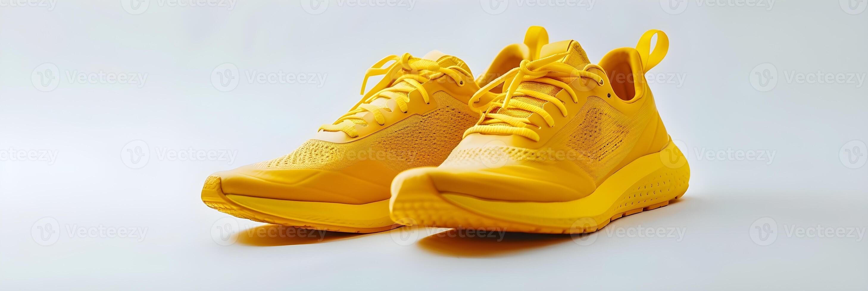 AI generated Close-up portrait of yellow sports running shoes against white background, generative AI photo