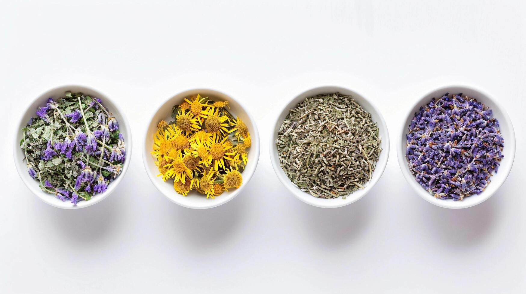 AI generated Various medicinal plants individually against a clean white background, background image, generative AI photo