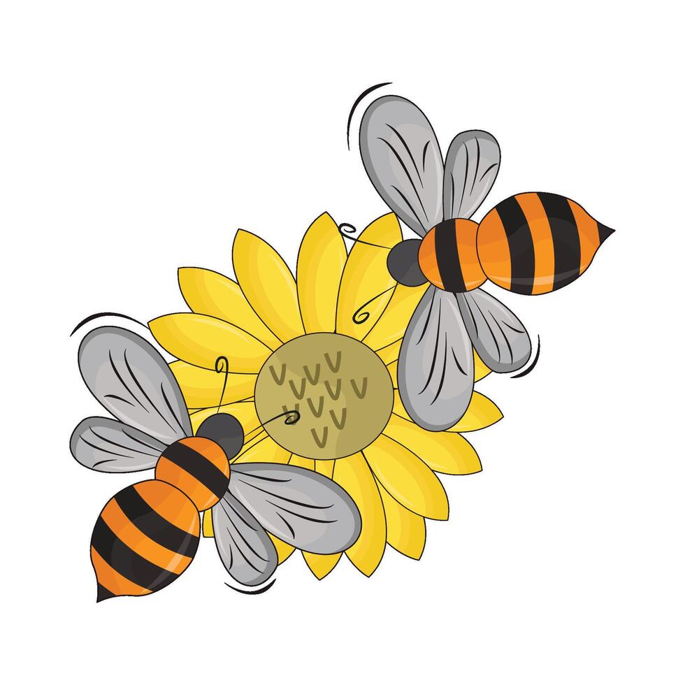 ilustración de abeja y flor vector