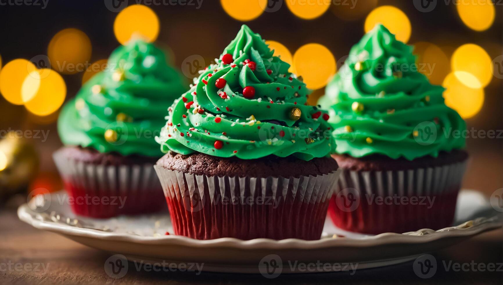 AI generated delicious cupcakes with cream on the table photo