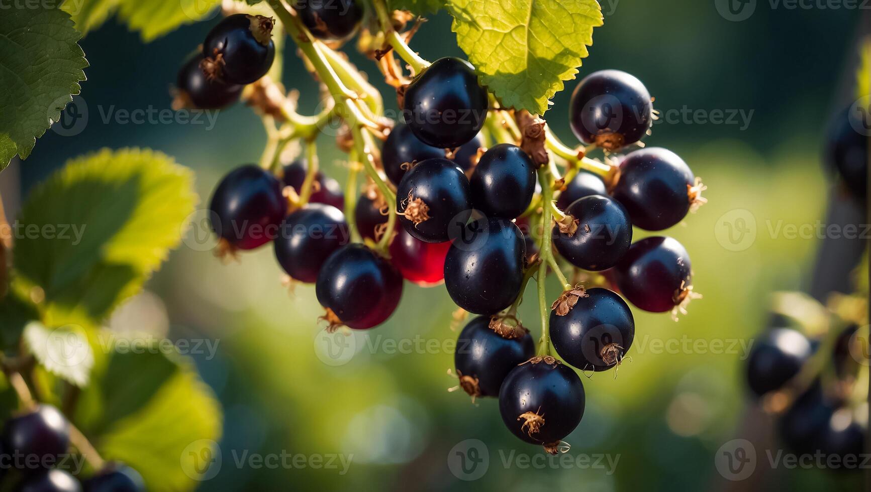 AI generated Branch of ripe black current close-up photo