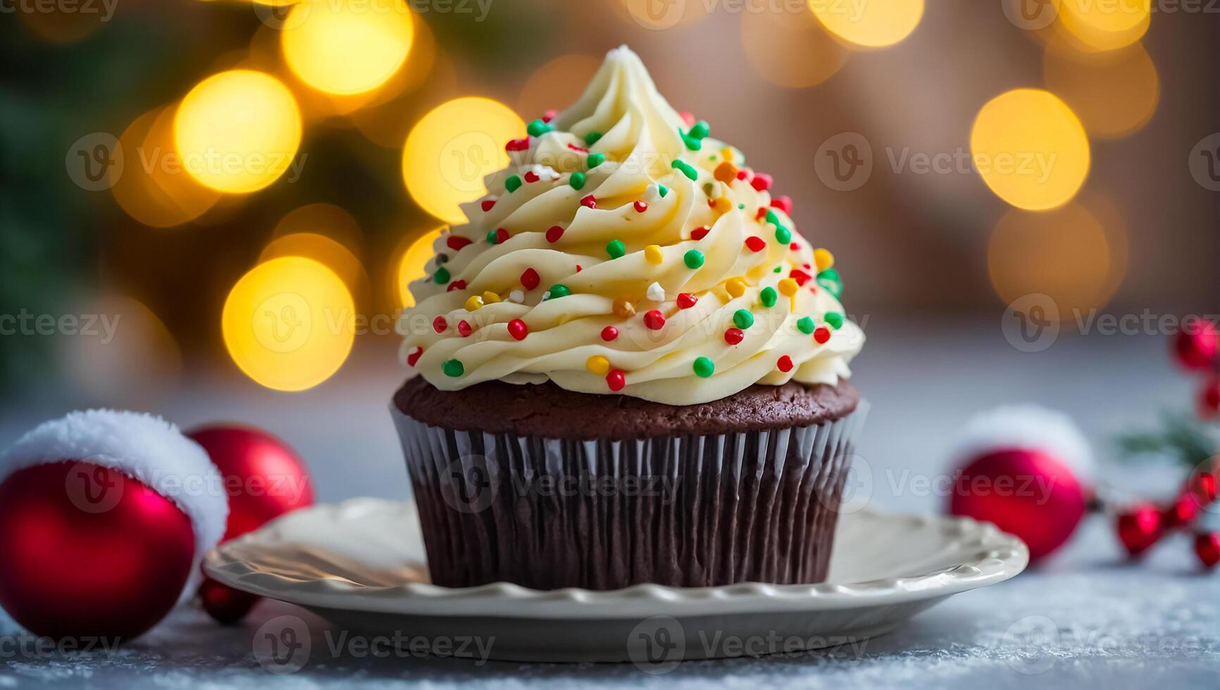 AI generated delicious cupcakes with cream on the table photo