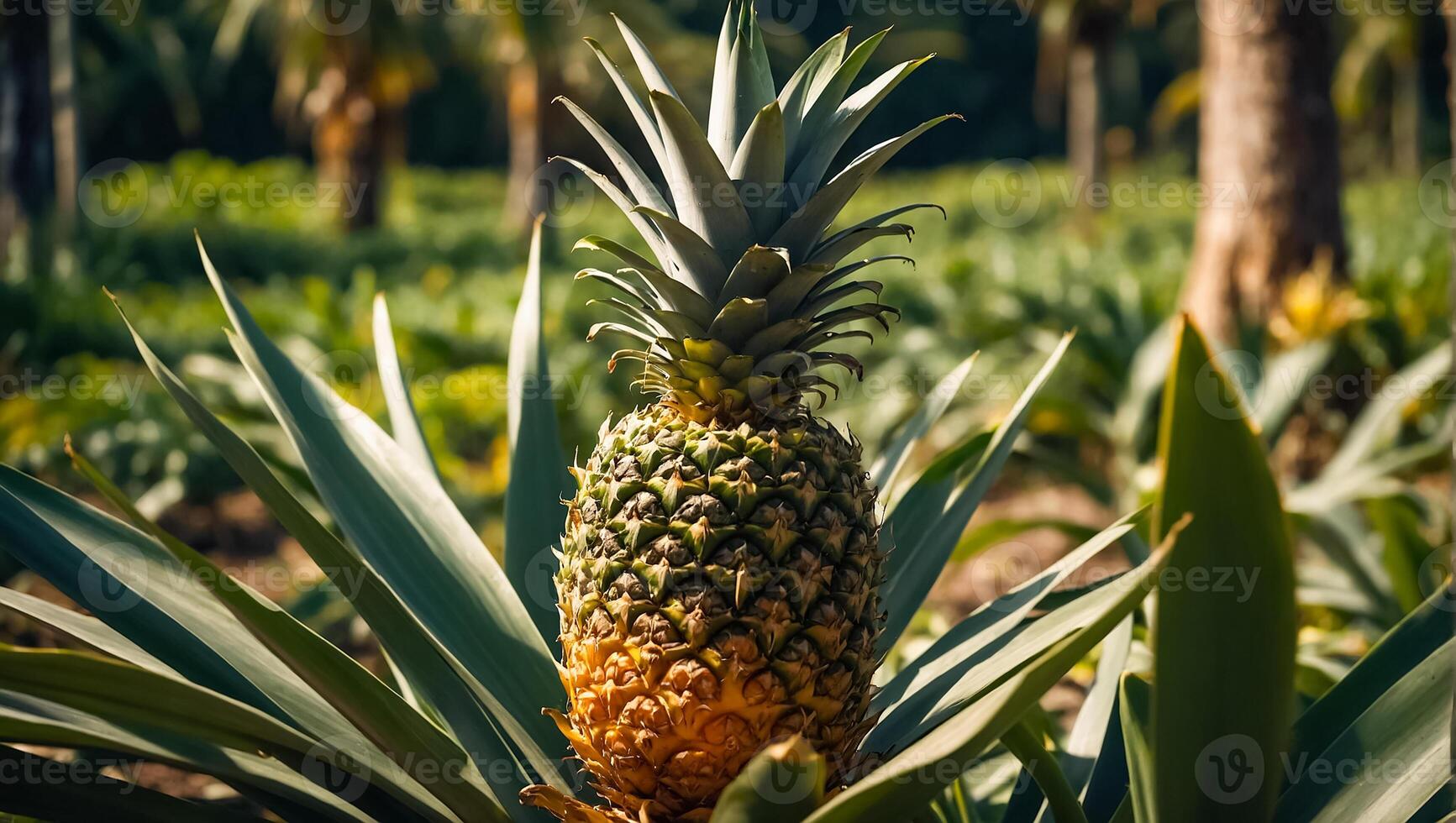 AI generated Harvest of fresh pineapples growing in the garden photo