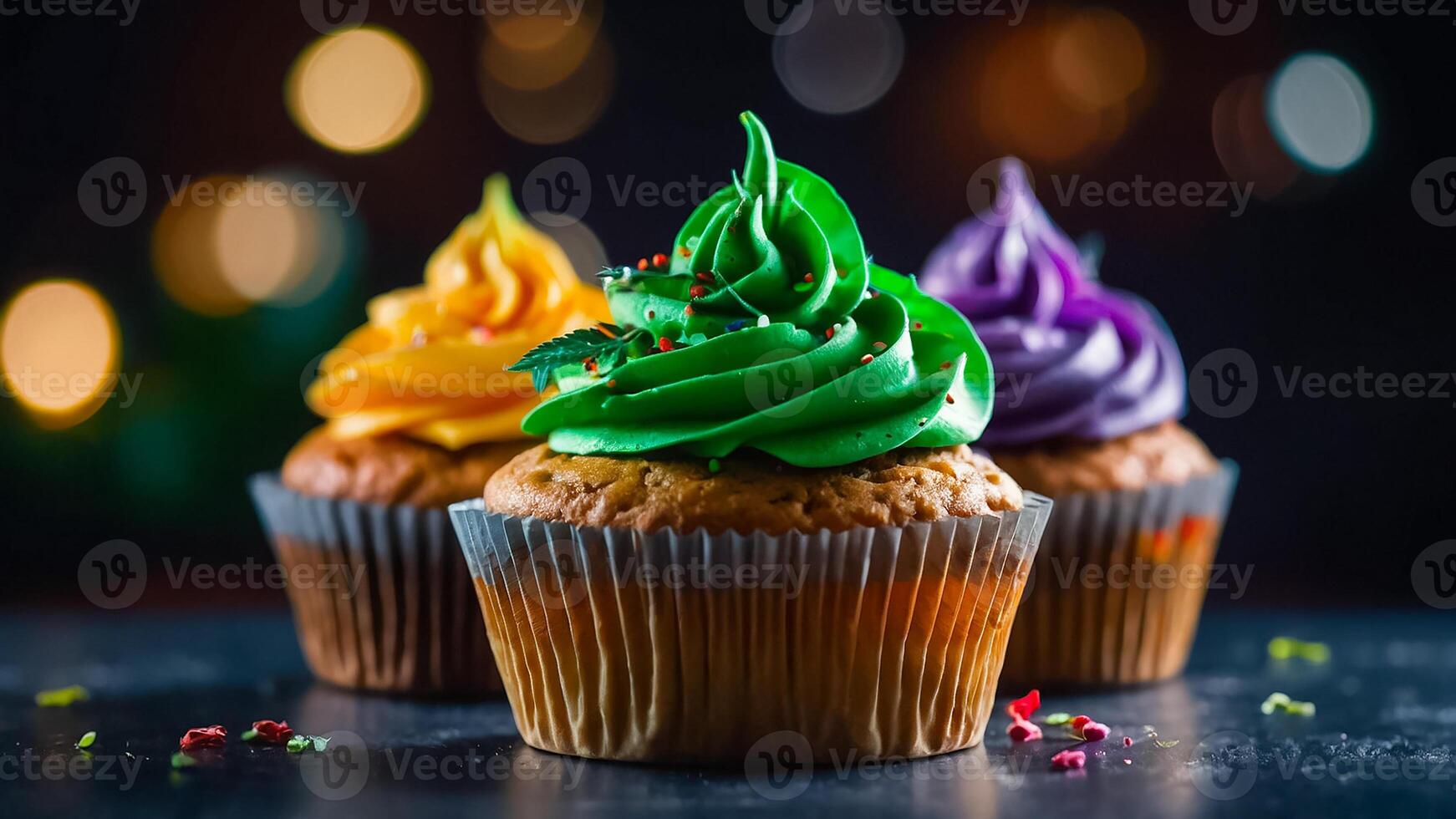 AI generated Beautiful delicious cupcakes photo