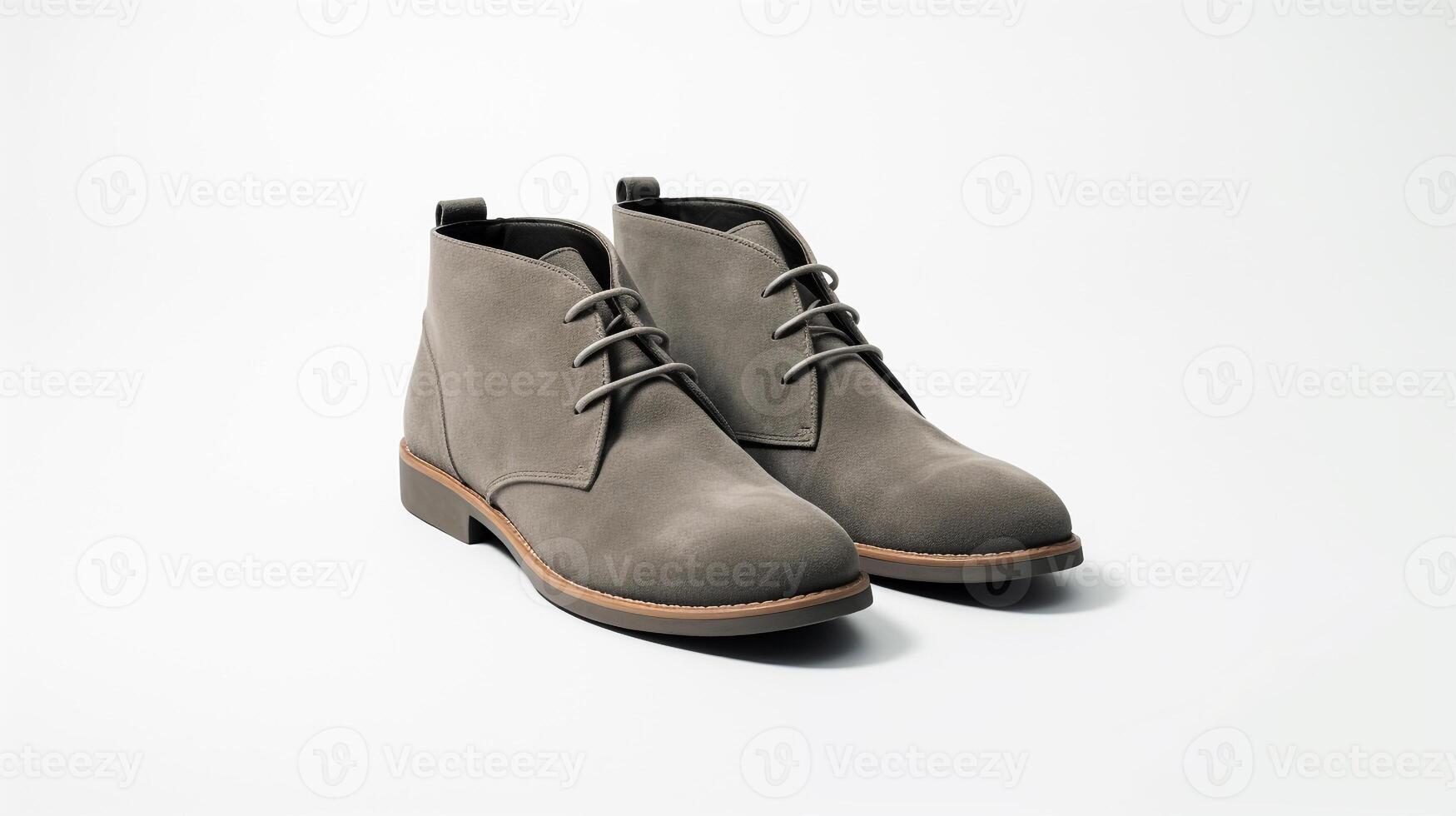 AI generated Gray Chukka Boots isolated on flat white background with copy space for advertisement. Generative AI photo