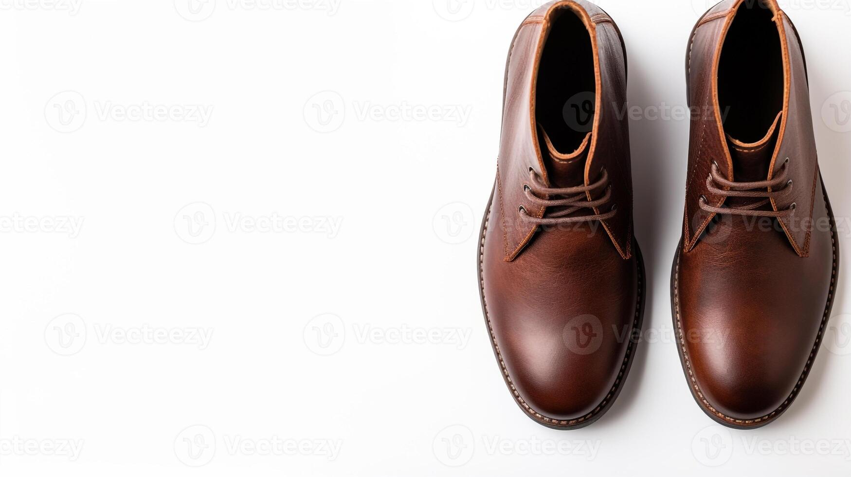 AI generated Chestnut Chukka Boots isolated on flat white background with copy space for advertisement. Generative AI photo