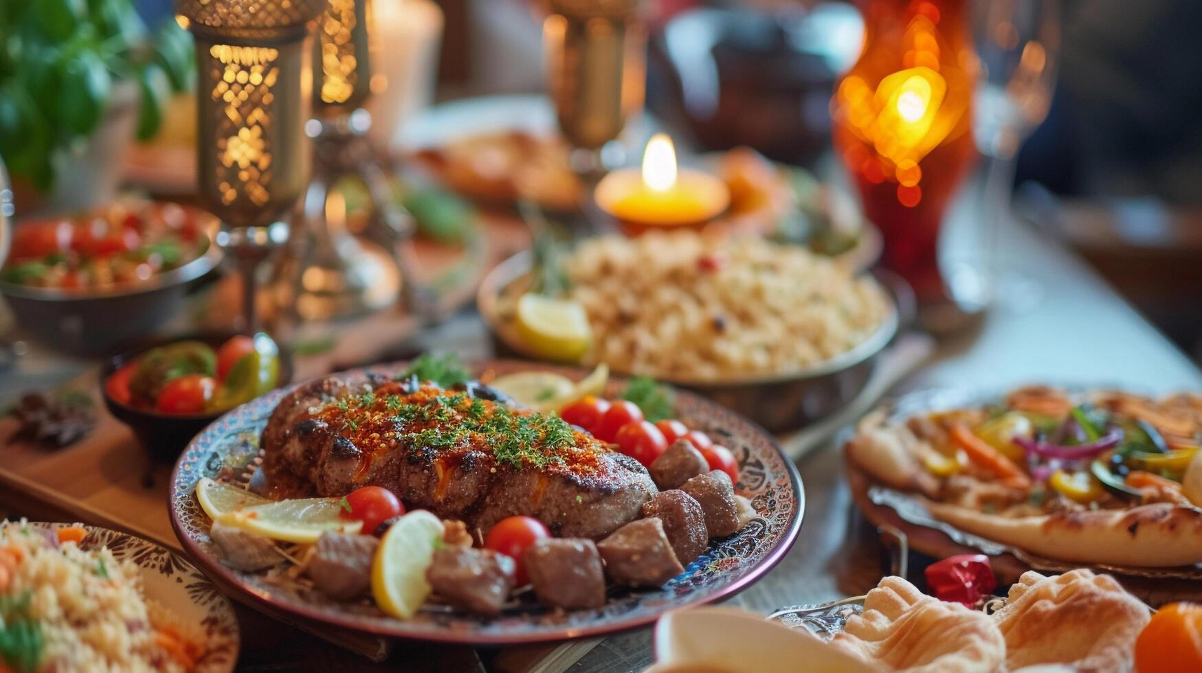 ai generado iftar banquete, antecedentes imagen, generativo ai foto