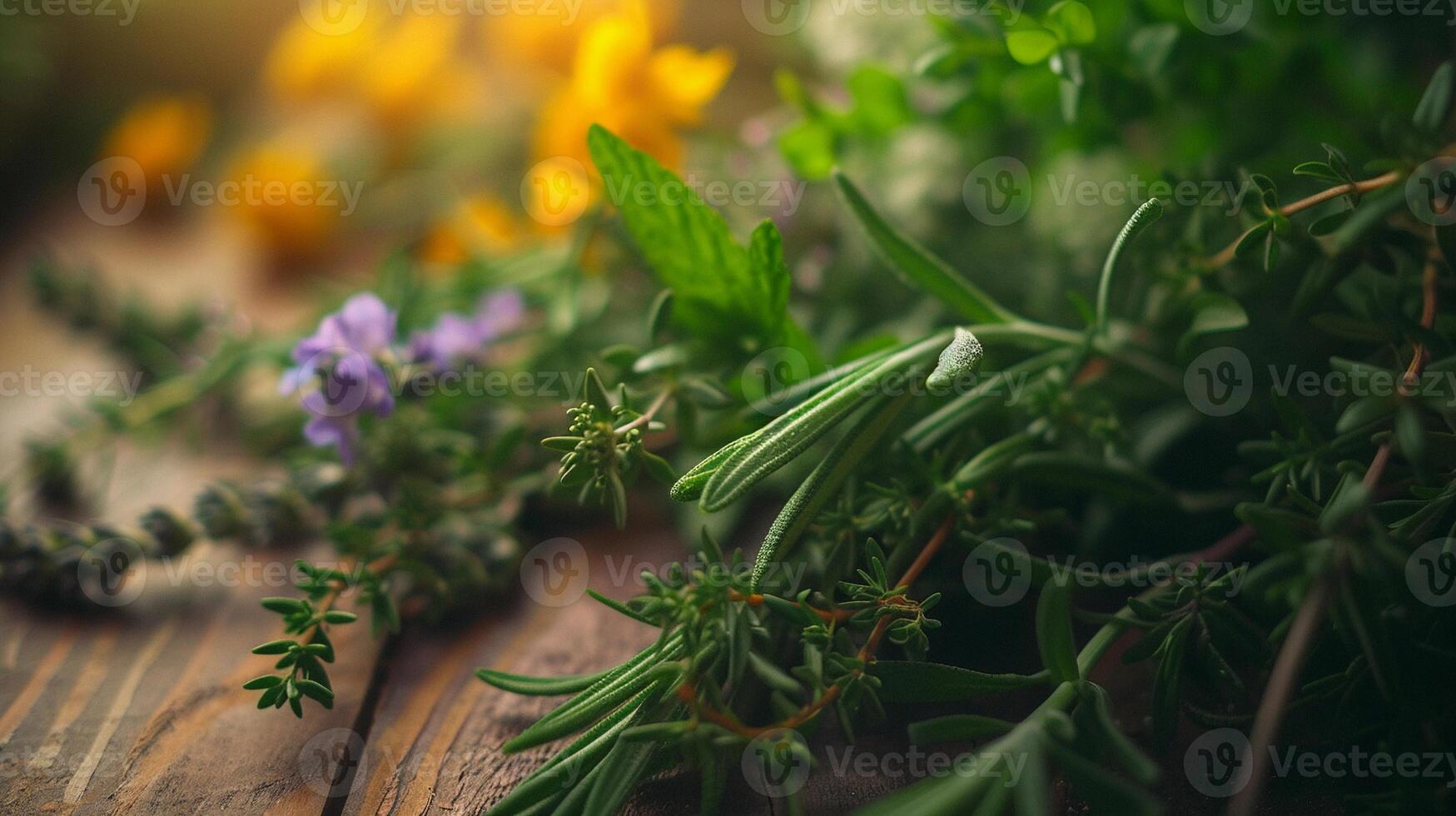 AI generated Fresh Herbal Ingredients, background image, generative AI photo