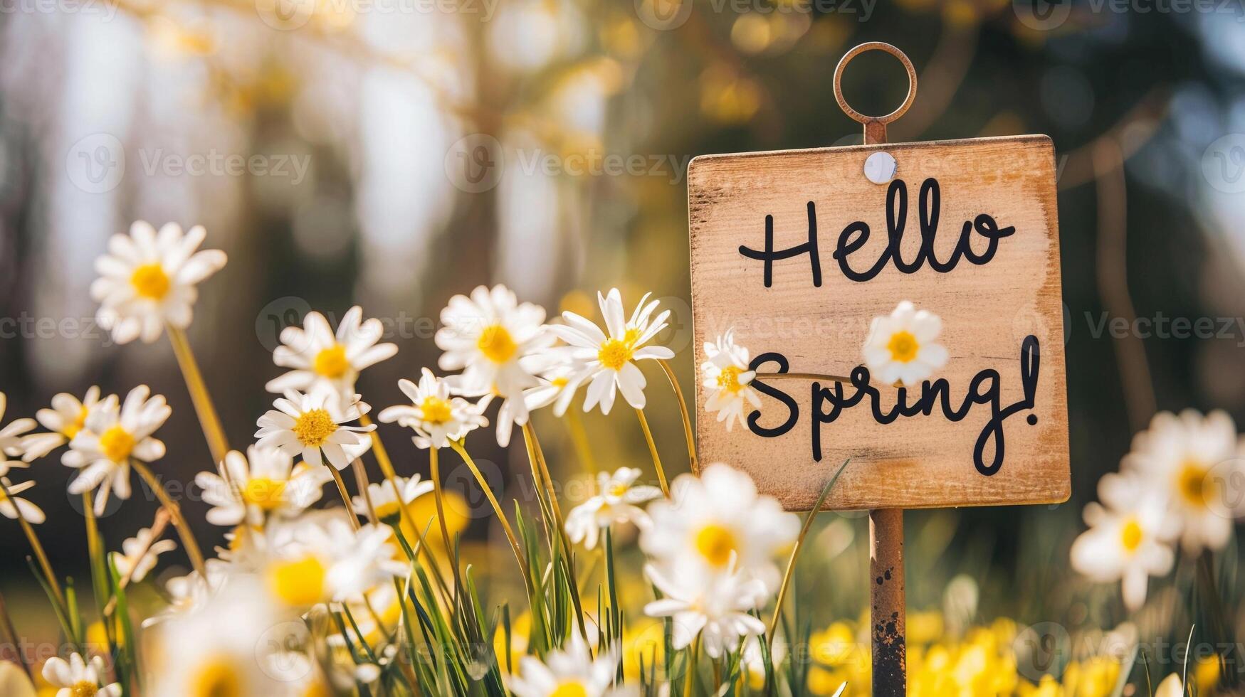 AI generated Photo of text 'Hello Spring' written with marker on wooden board, generative AI