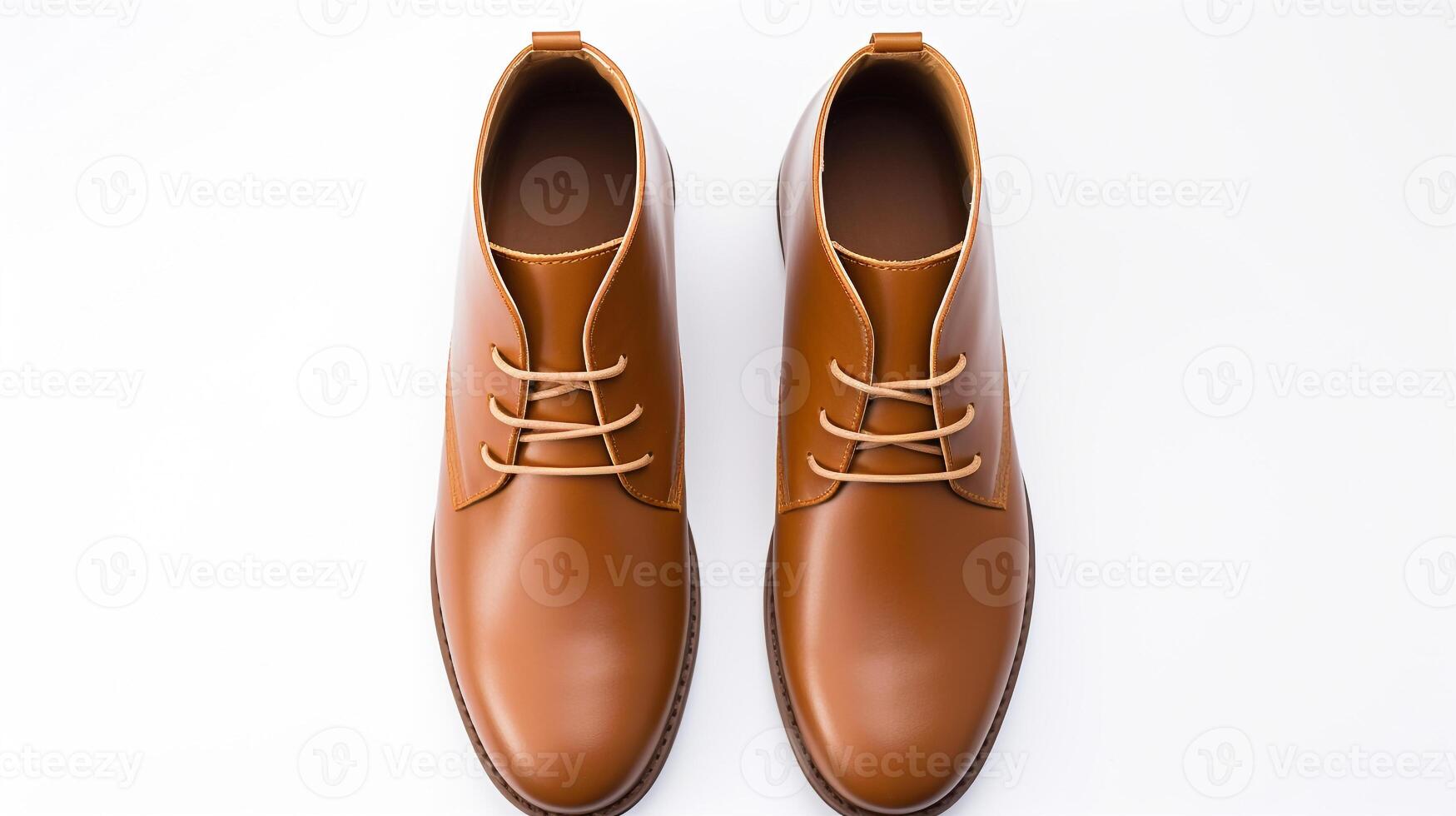 AI generated Tan Chukka Boots isolated on flat white background with copy space for advertisement. Generative AI photo