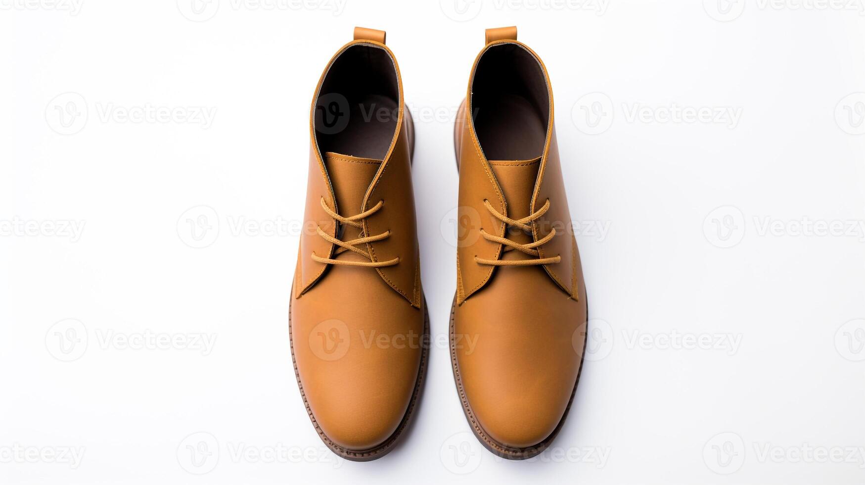 AI generated Tan Chukka Boots isolated on flat white background with copy space for advertisement. Generative AI photo