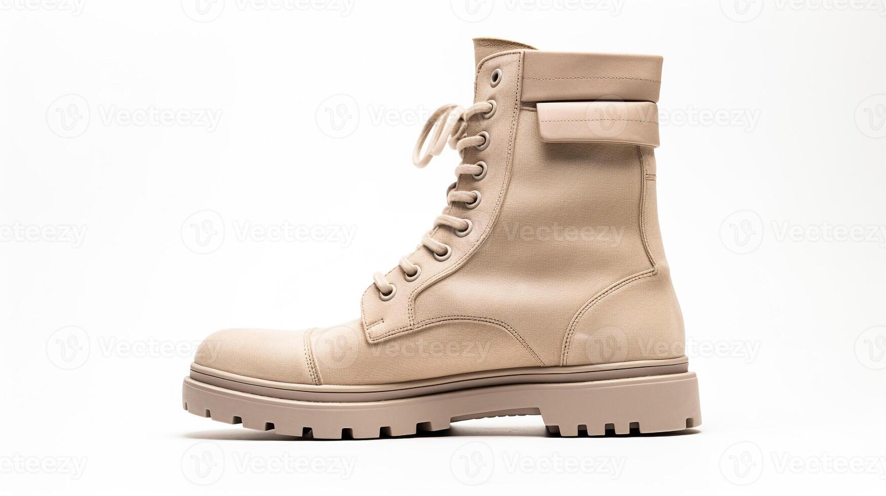 AI generated Beige Combat Boots isolated on flat white background with copy space for advertisement. Generative AI photo