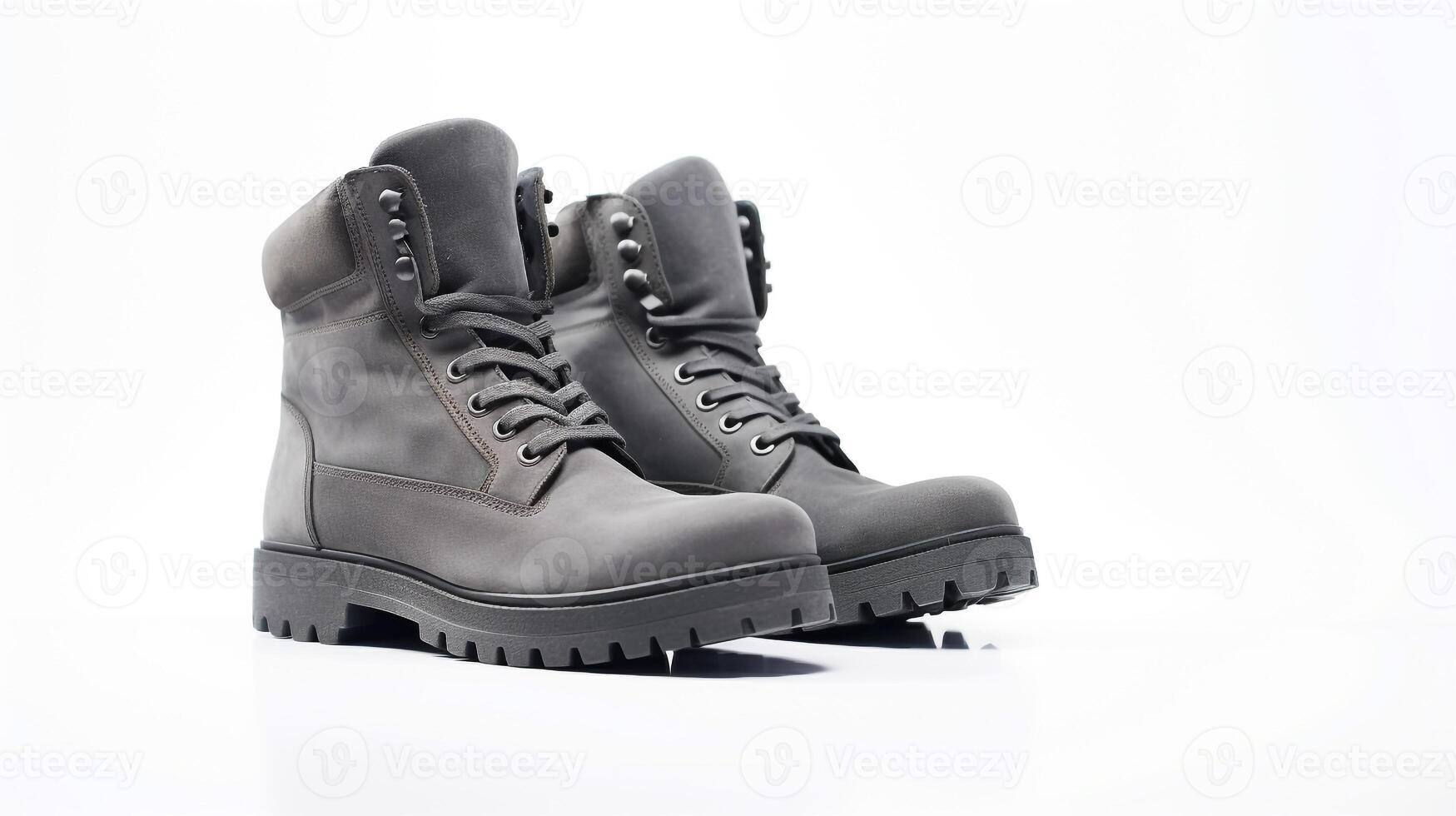 AI generated Grey Combat Boots isolated on flat white background with copy space for advertisement. Generative AI photo