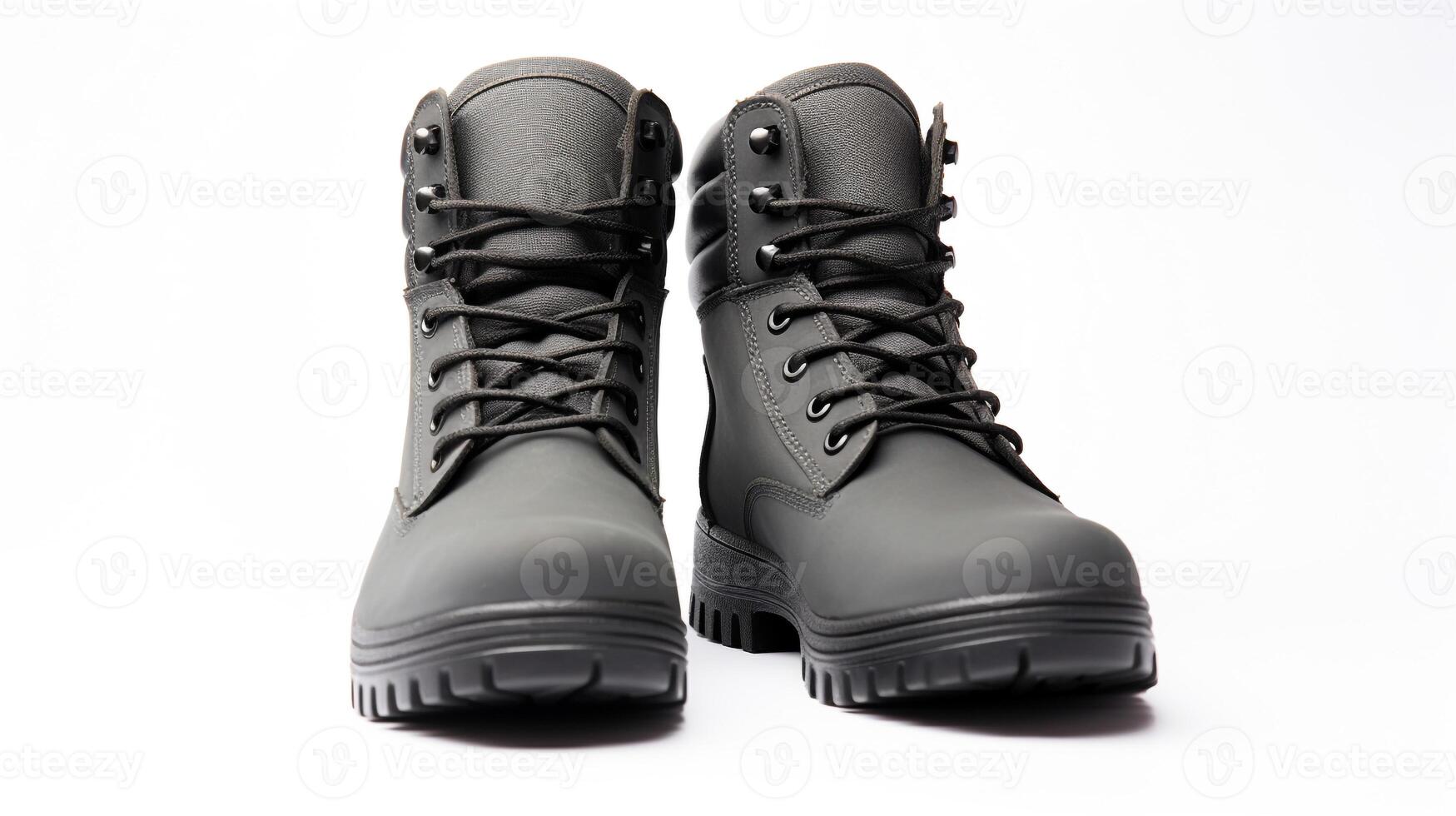 AI generated Grey Combat Boots isolated on flat white background with copy space for advertisement. Generative AI photo