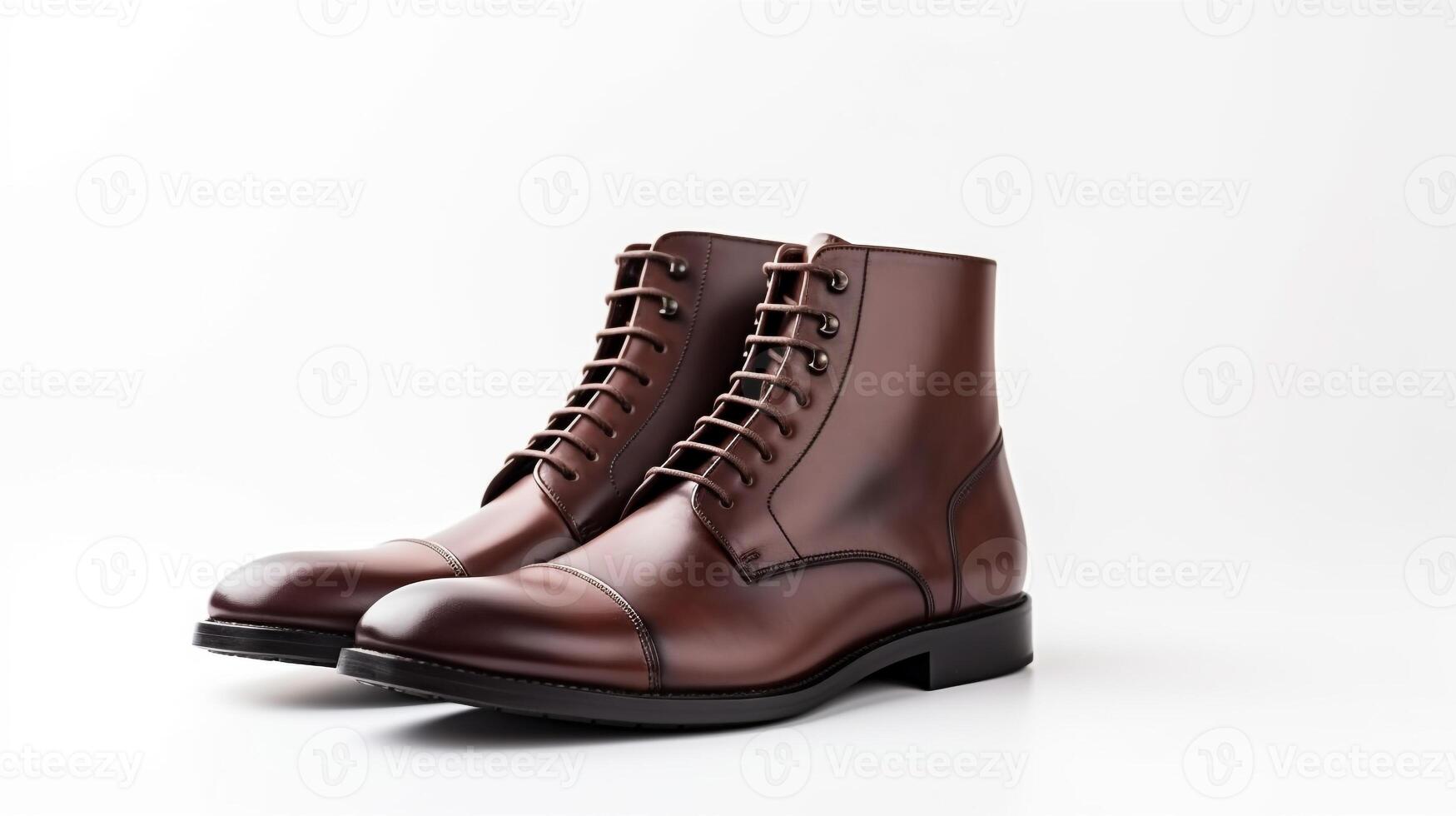 AI generated Dark Brown Dress Boots isolated on flat white background with copy space for advertisement. Generative AI photo