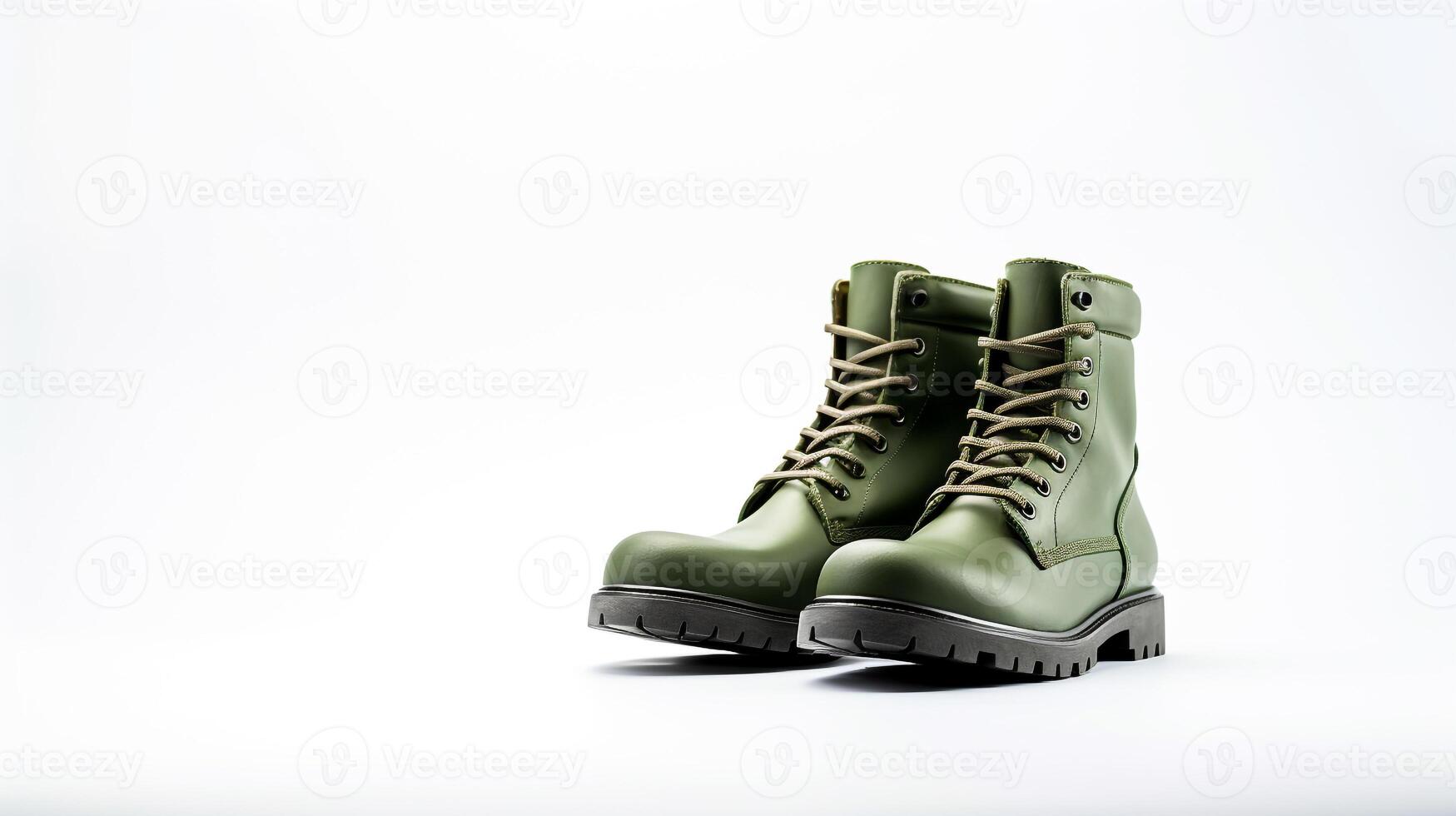 AI generated Olive Fashion Boots isolated on flat white background with copy space for advertisement. Generative AI photo