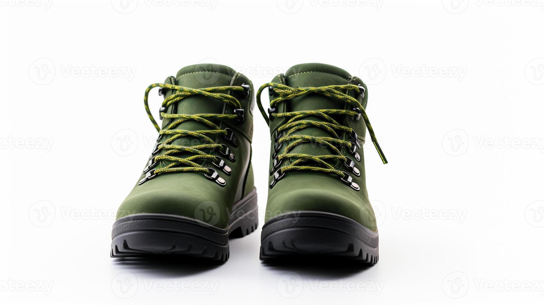 AI generated Green Hiking Boots isolated on flat white background with copy space for advertisement. Generative AI photo