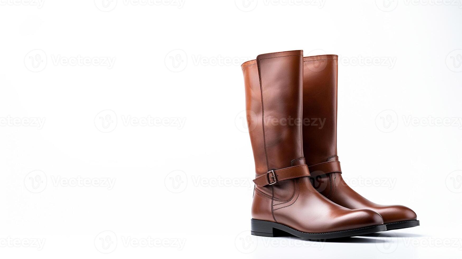 AI generated Chestnut Riding Boots isolated on flat white background with copy space for advertisement. Generative AI photo