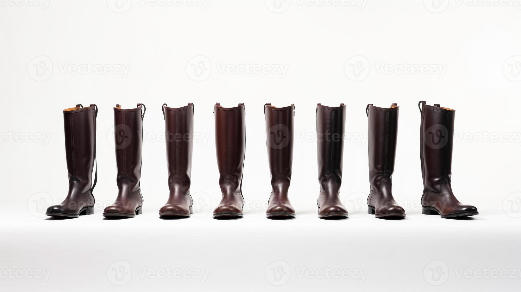 AI generated Mahogany Riding Boots isolated on flat white background with copy space for advertisement. Generative AI photo