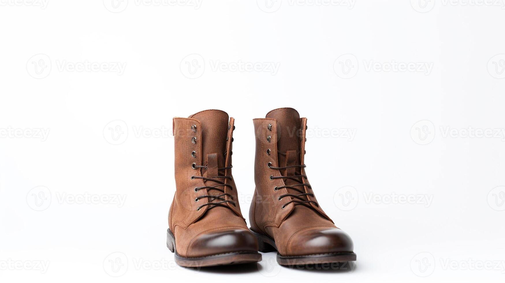 AI generated Brown Riding Boots isolated on flat white background with copy space for advertisement. Generative AI photo