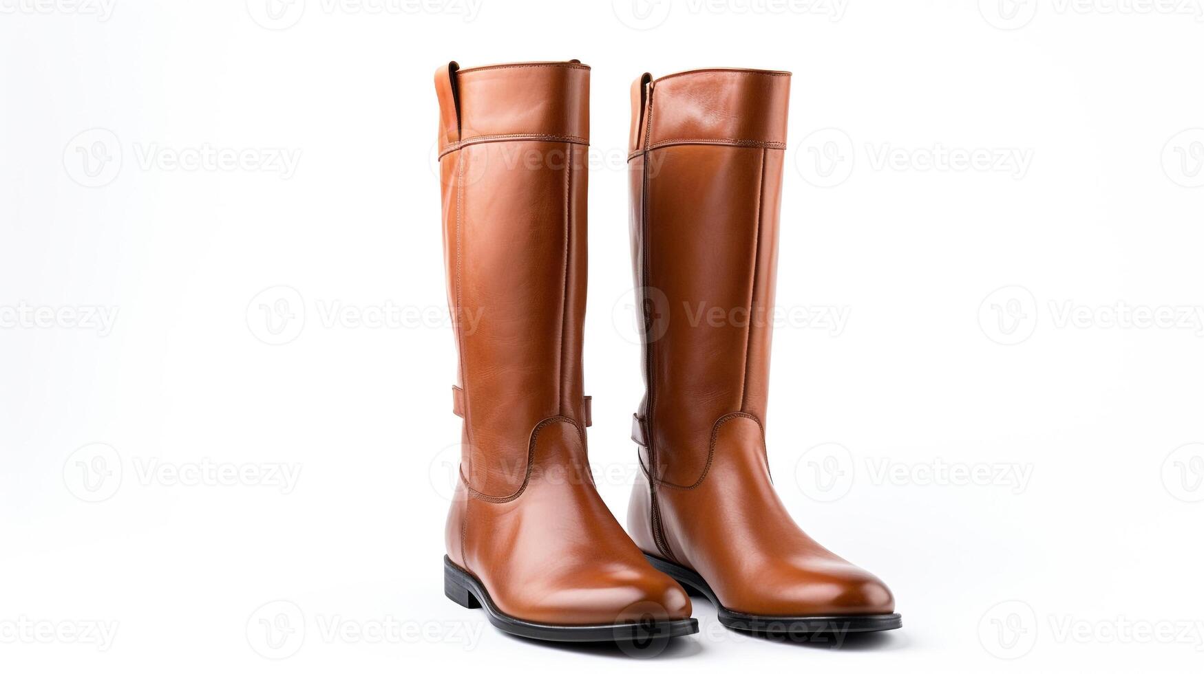 AI generated Brown Riding Boots isolated on flat white background with copy space for advertisement. Generative AI photo