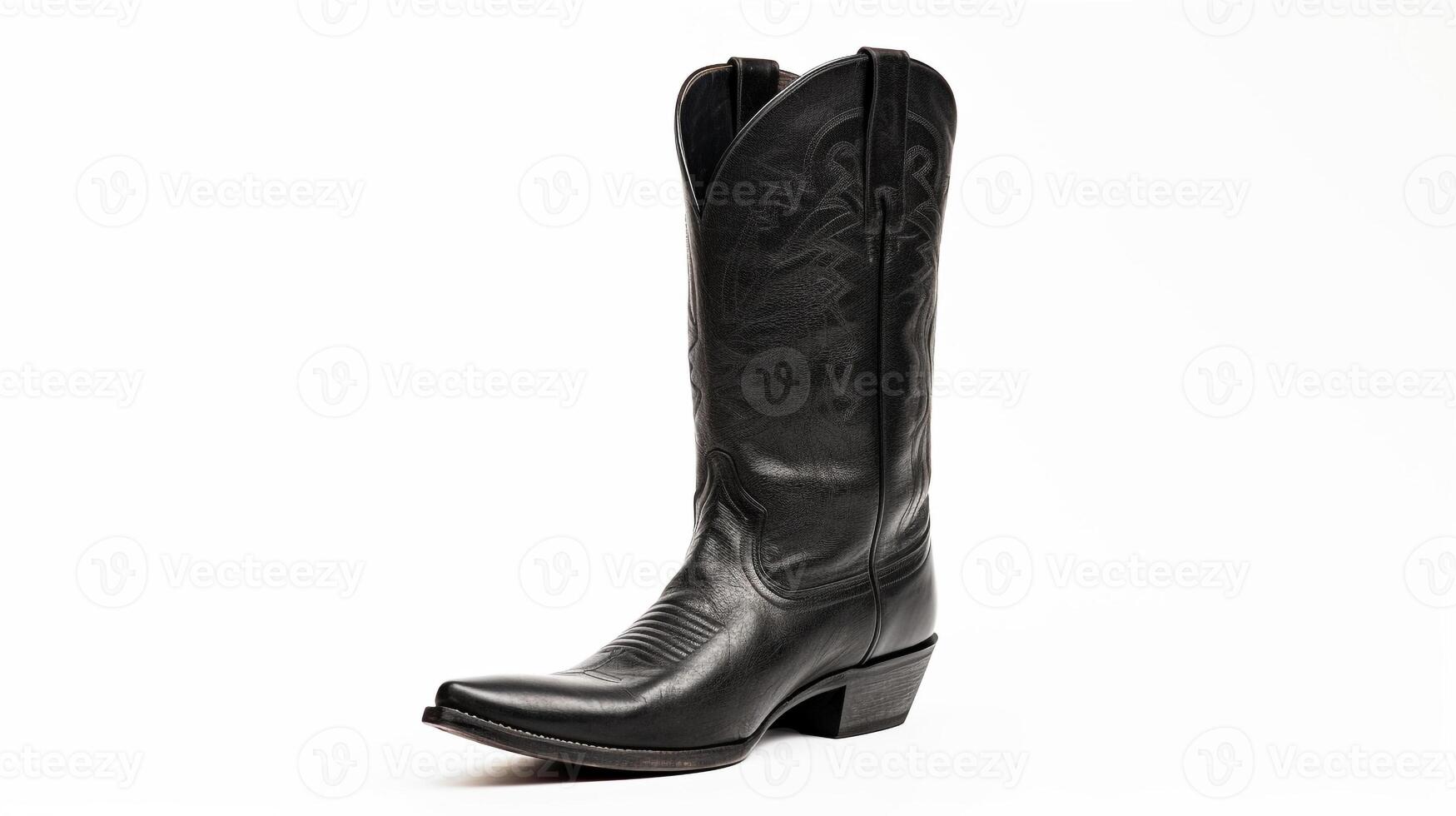 AI generated Black Western Boots isolated on flat white background with copy space for advertisement. Generative AI photo