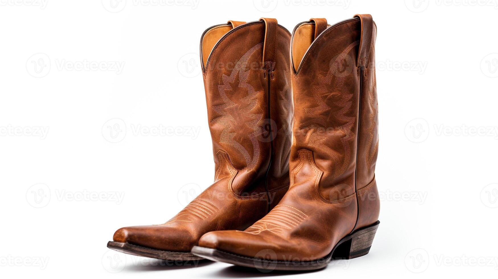 AI generated Brown Western Boots isolated on flat white background with copy space for advertisement. Generative AI photo