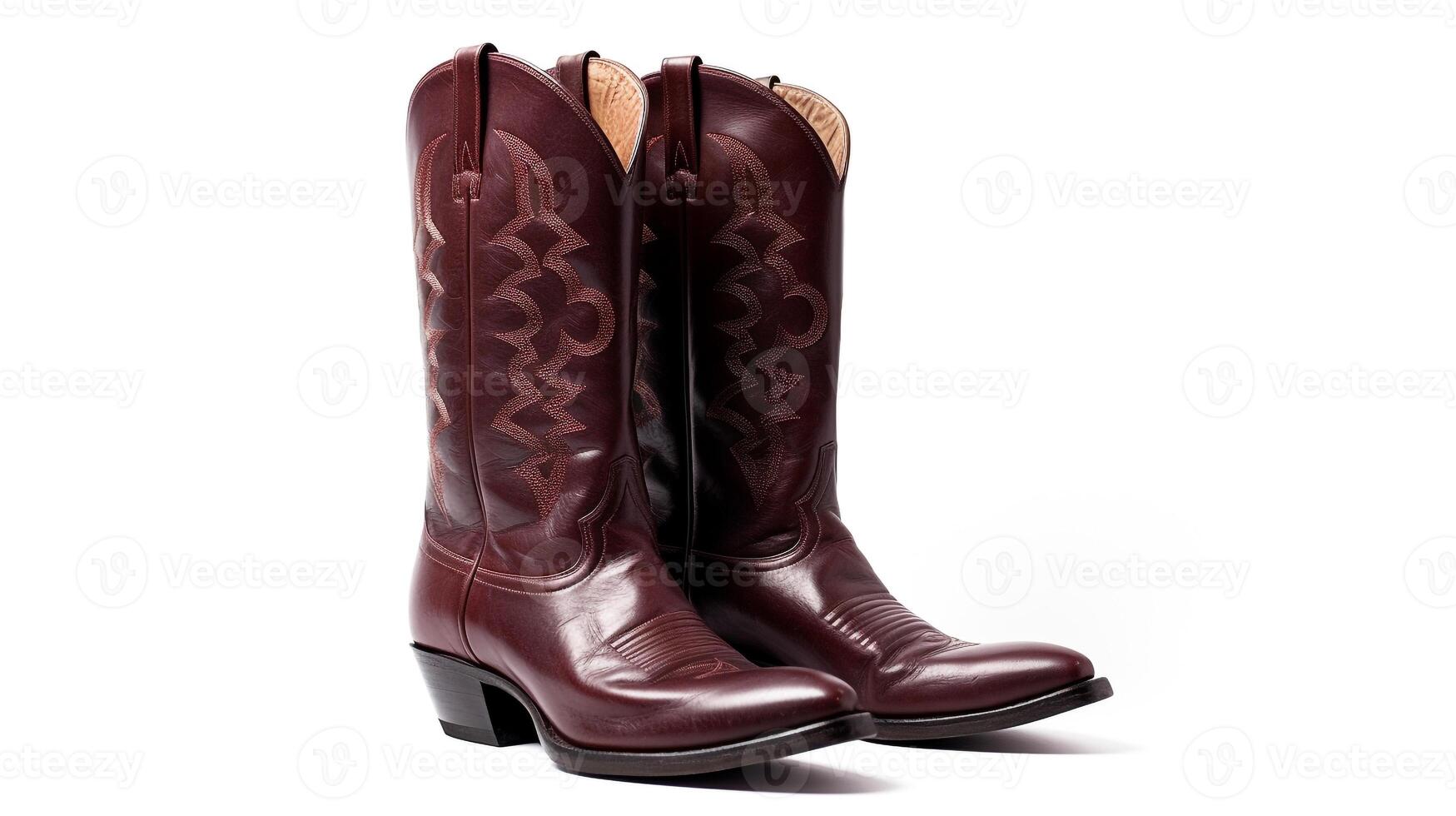 AI generated Burgundy Western Boots isolated on flat white background with copy space for advertisement. Generative AI photo