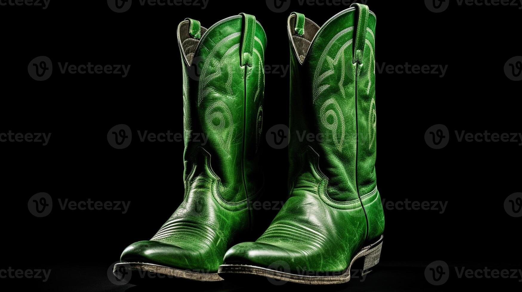 AI generated Green Western Boots isolated on flat white background with copy space for advertisement. Generative AI photo