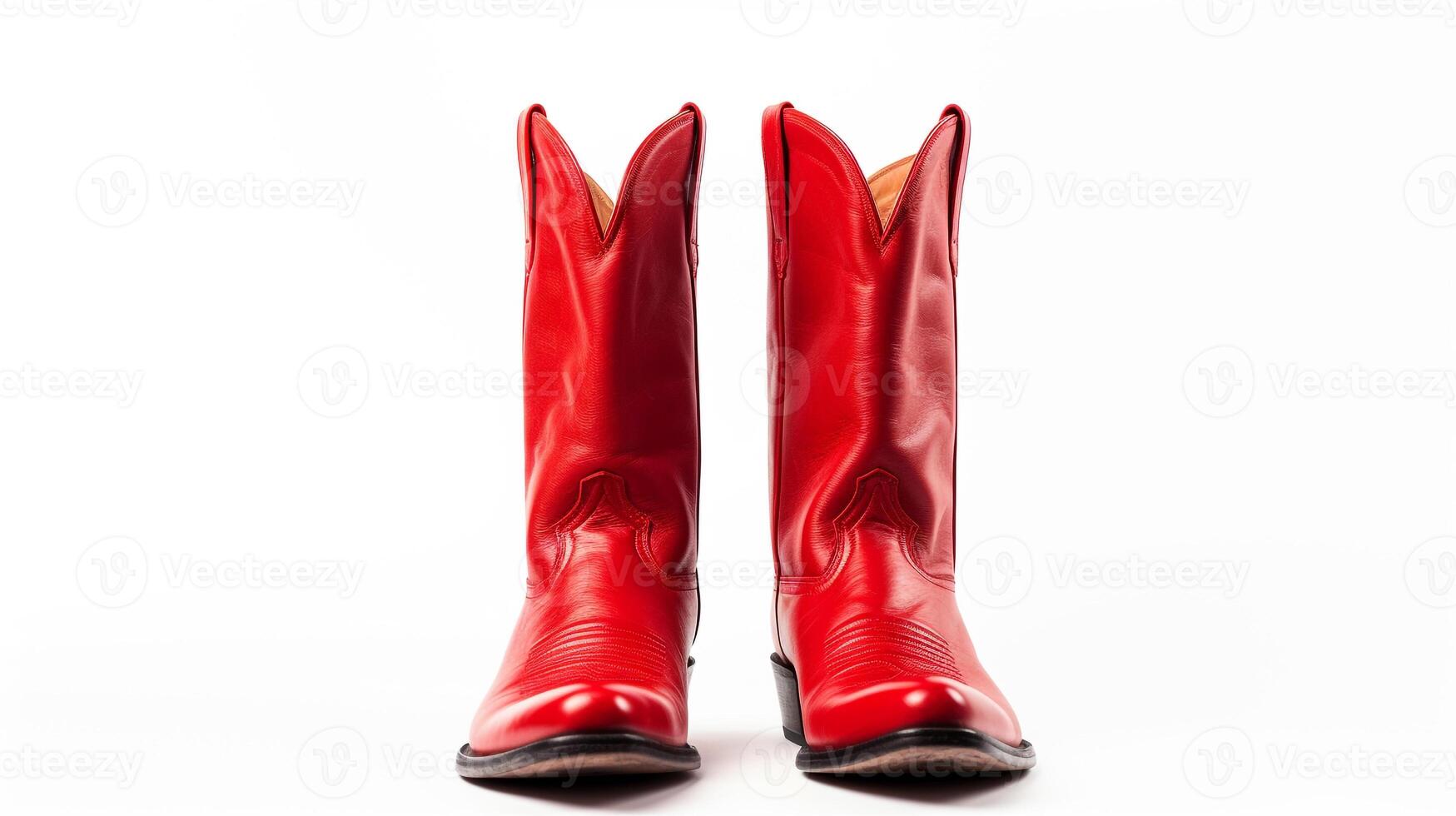 AI generated Red Western Boots isolated on flat white background with copy space for advertisement. Generative AI photo