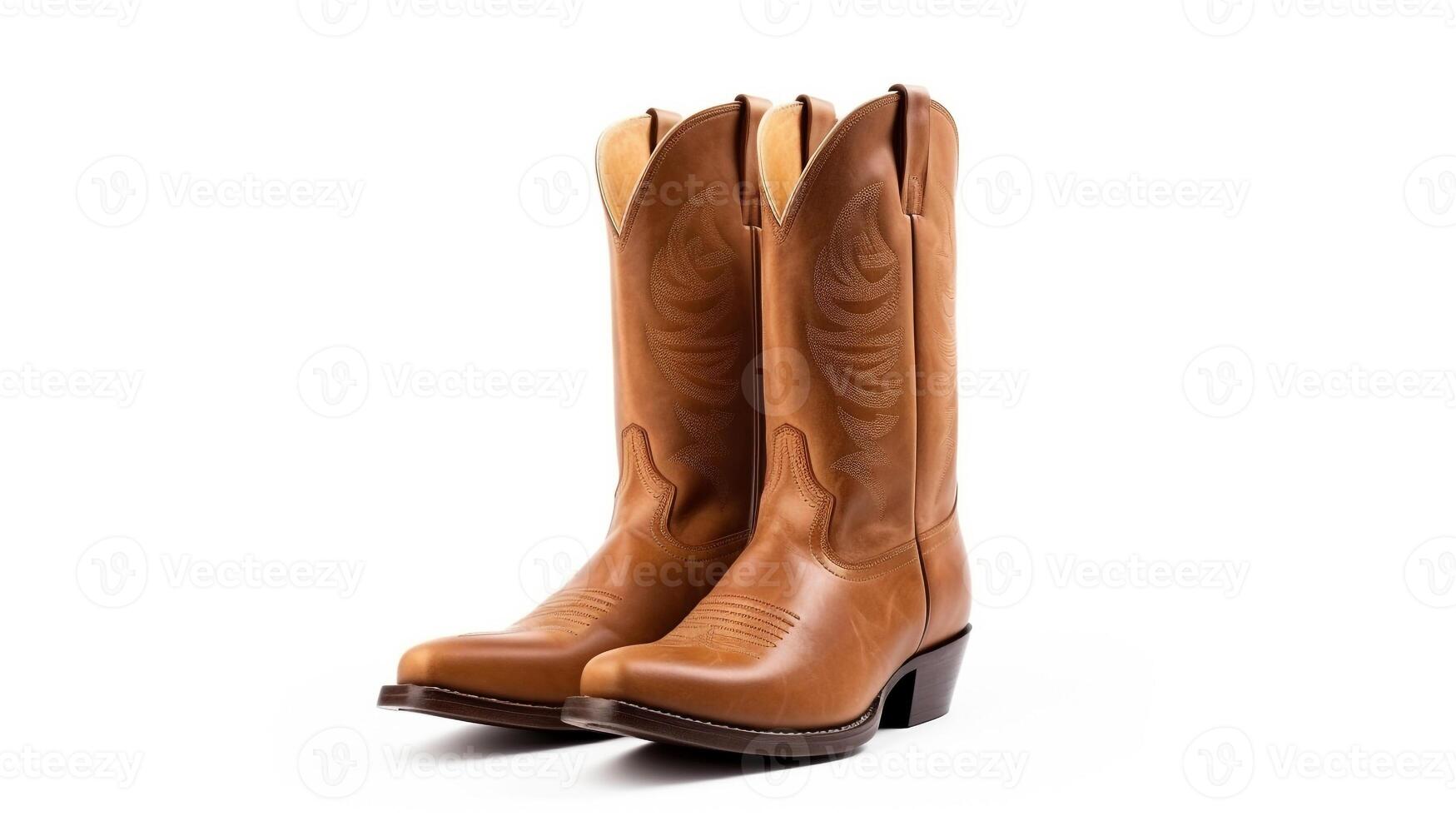 AI generated Tan Western Boots isolated on flat white background with copy space for advertisement. Generative AI photo