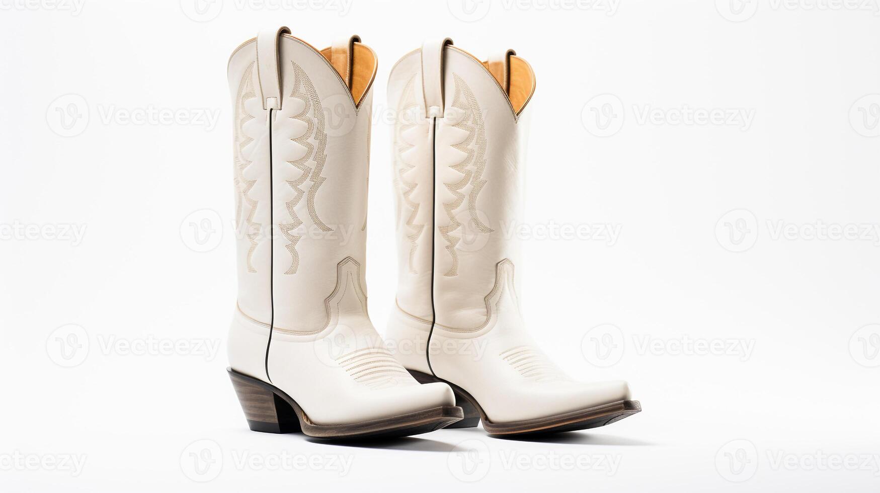 AI generated White Western Boots isolated on flat white background with copy space for advertisement. Generative AI photo