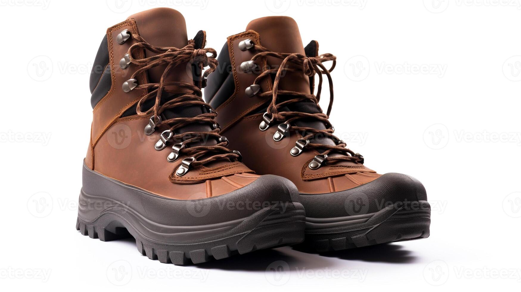 AI generated Brown Winter Boots isolated on flat white background with copy space for advertisement. Generative AI photo