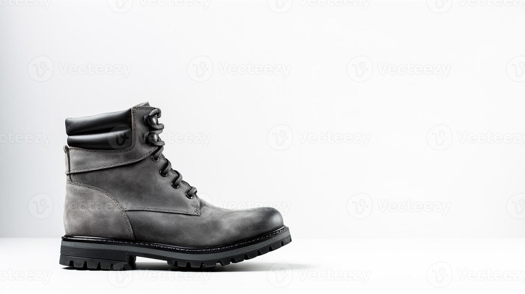 AI generated Grey Winter Boots isolated on flat white background with copy space for advertisement. Generative AI photo