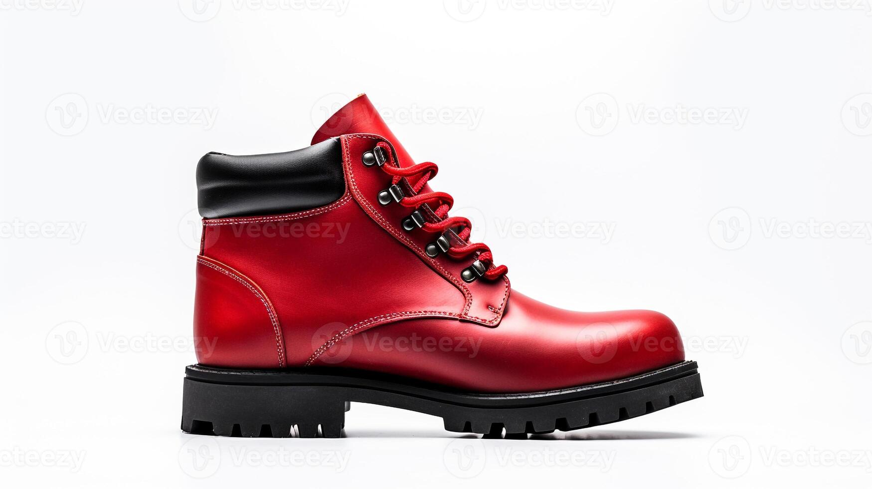 AI generated Red Winter Boots isolated on flat white background with copy space for advertisement. Generative AI photo