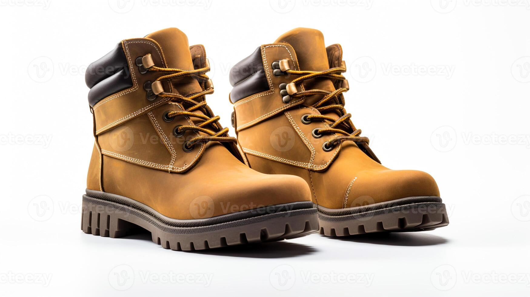 AI generated Tan Winter Boots isolated on flat white background with copy space for advertisement. Generative AI photo