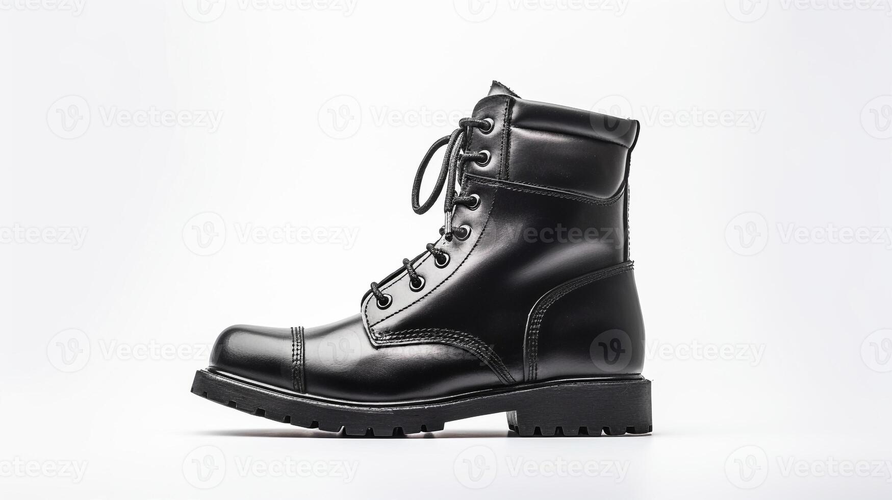 AI generated Black Work Boots isolated on flat white background with copy space for advertisement. Generative AI photo