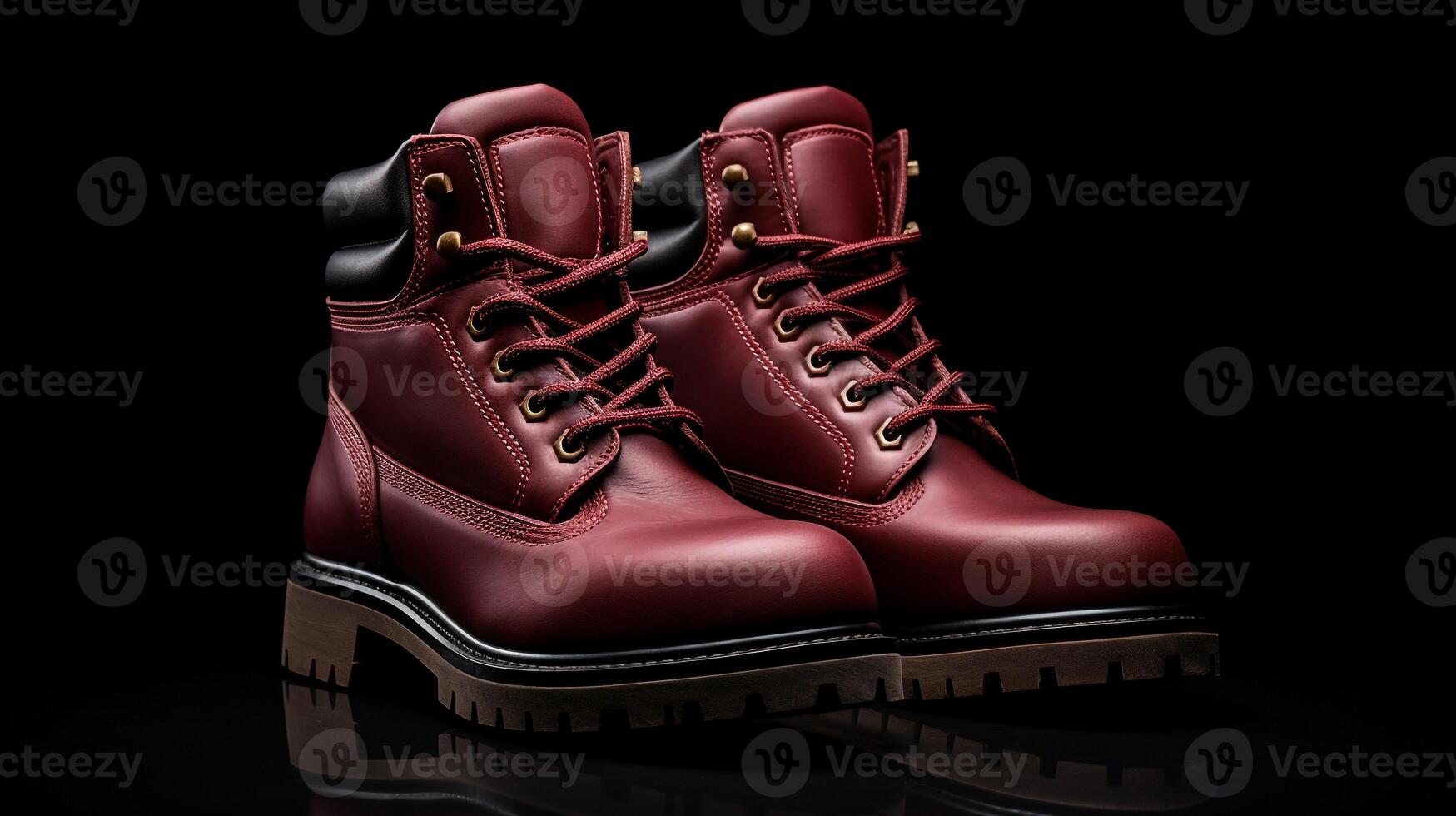 AI generated Burgundy Work Boots isolated on flat white background with copy space for advertisement. Generative AI photo