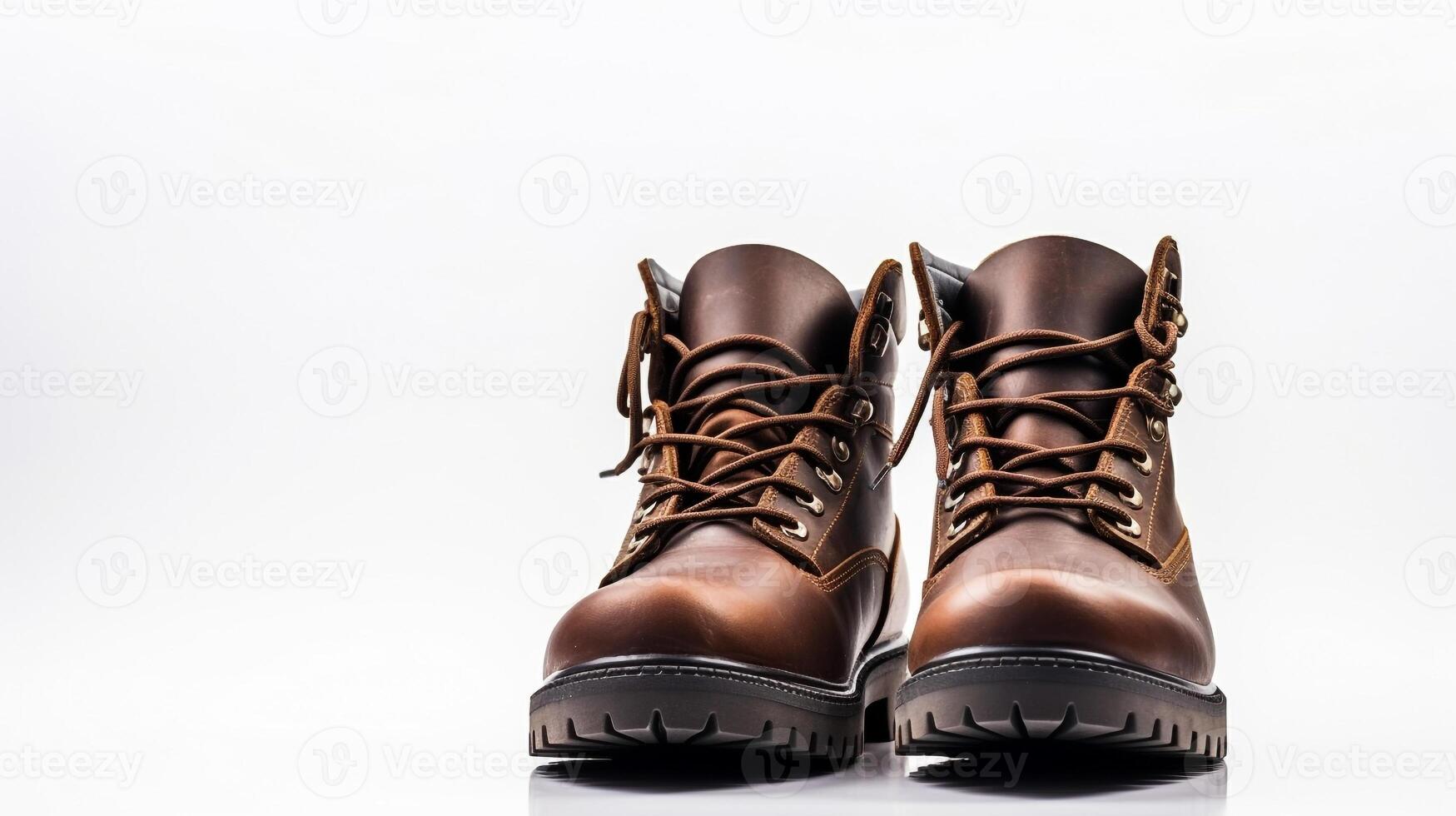 AI generated Dark Brown Work Boots isolated on flat white background with copy space for advertisement. Generative AI photo