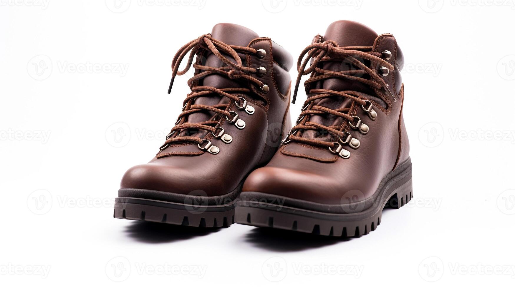 AI generated Dark Brown Work Boots isolated on flat white background with copy space for advertisement. Generative AI photo