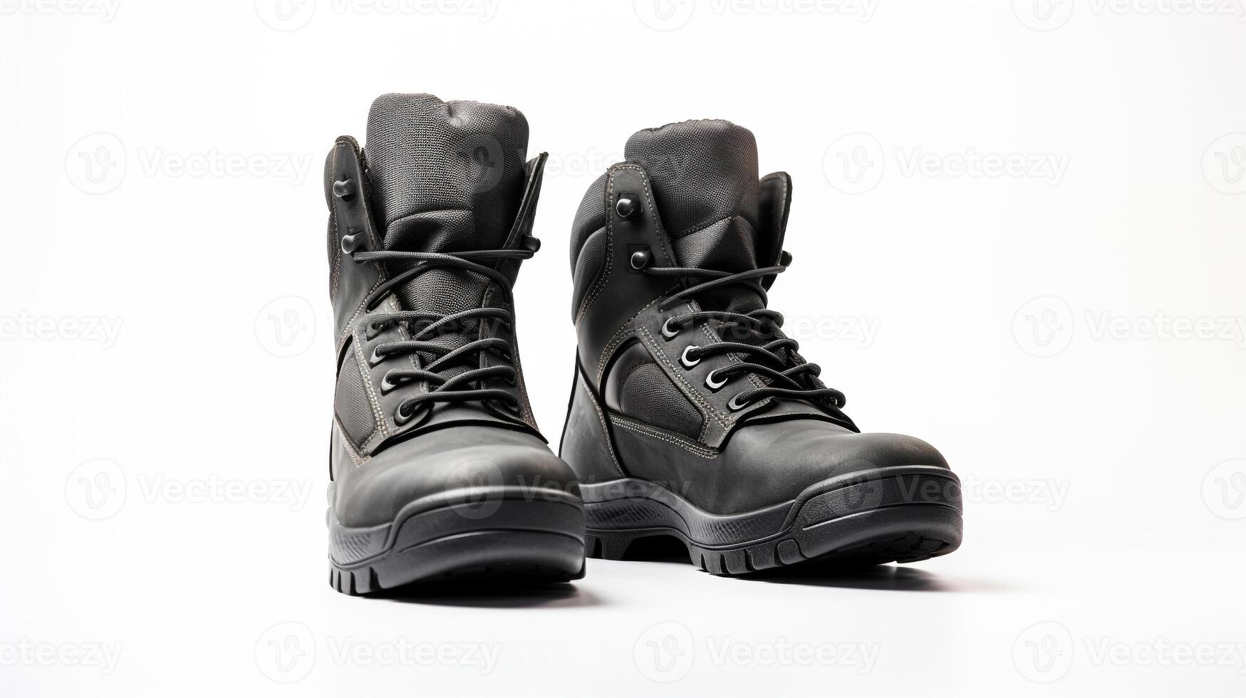 AI generated Grey Work Boots isolated on flat white background with copy space for advertisement. Generative AI photo